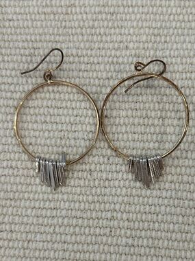 Gold Hoop Earrings with Silver Fringe Accents